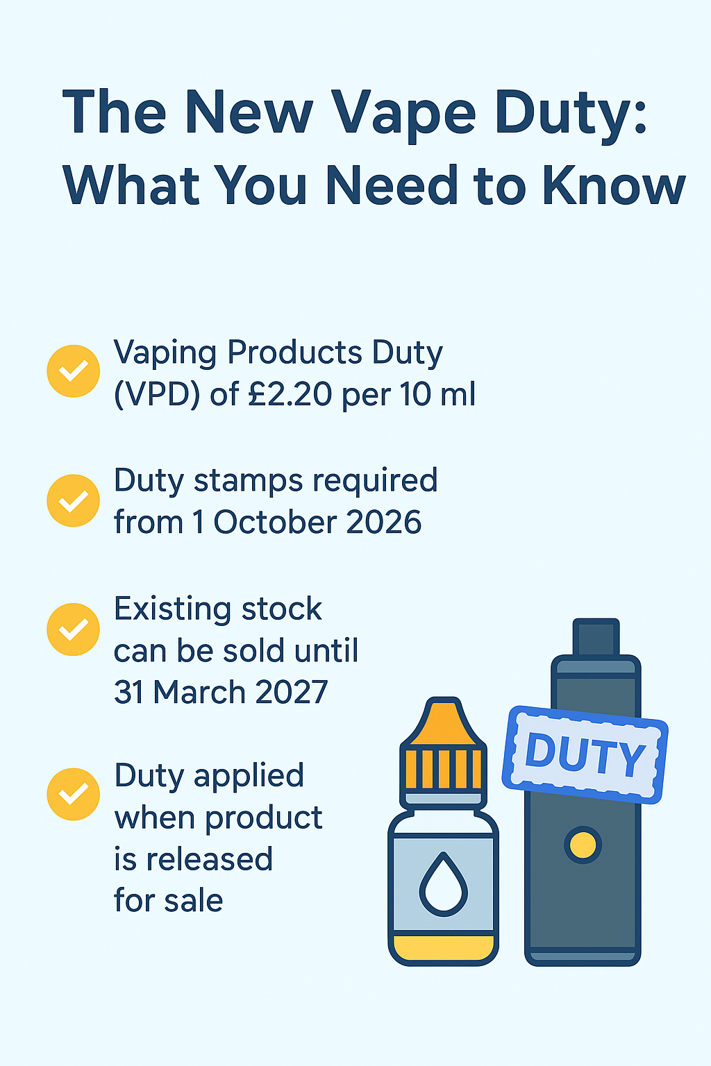 A full guide to the UK's new Vape Duty launching 1 April 2026. A full guide to the UK's new Vape Duty launching 1 April 2026.