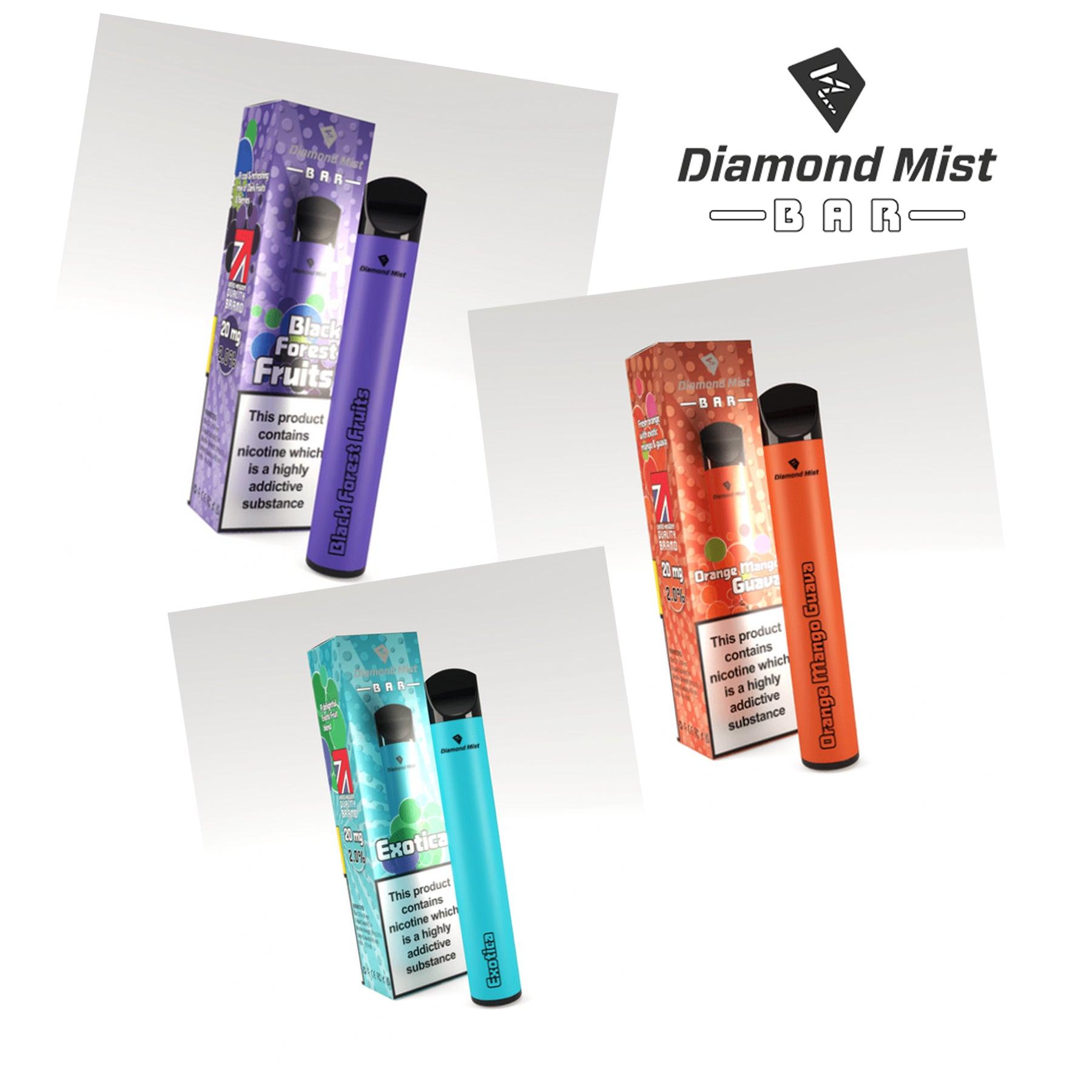 Diamond Mist Bars New flavours Exotica Black Forest Fruits Orange Mango Guava